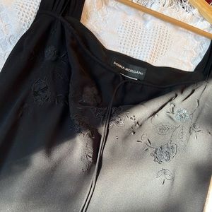 90s Y2K vintage black embroidered slip dress
